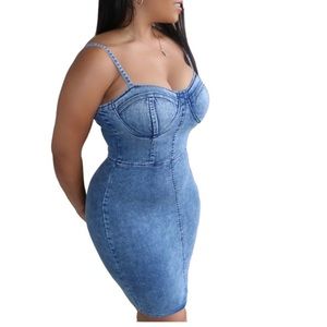 Spaghetti Strap Denim Bodycon Dress Dark Blue